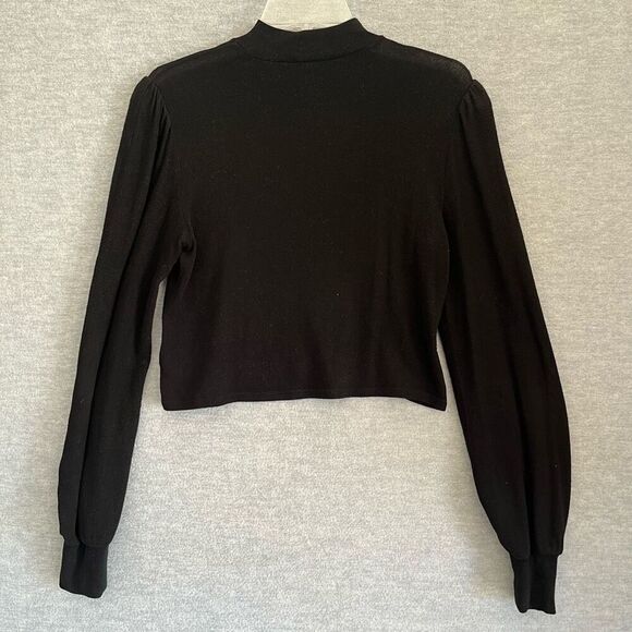 Reformation Jeans Mock Neck Knit Top Womens Small Crop Semi Sheer Bishop Sleeve - Picture 4 of 6